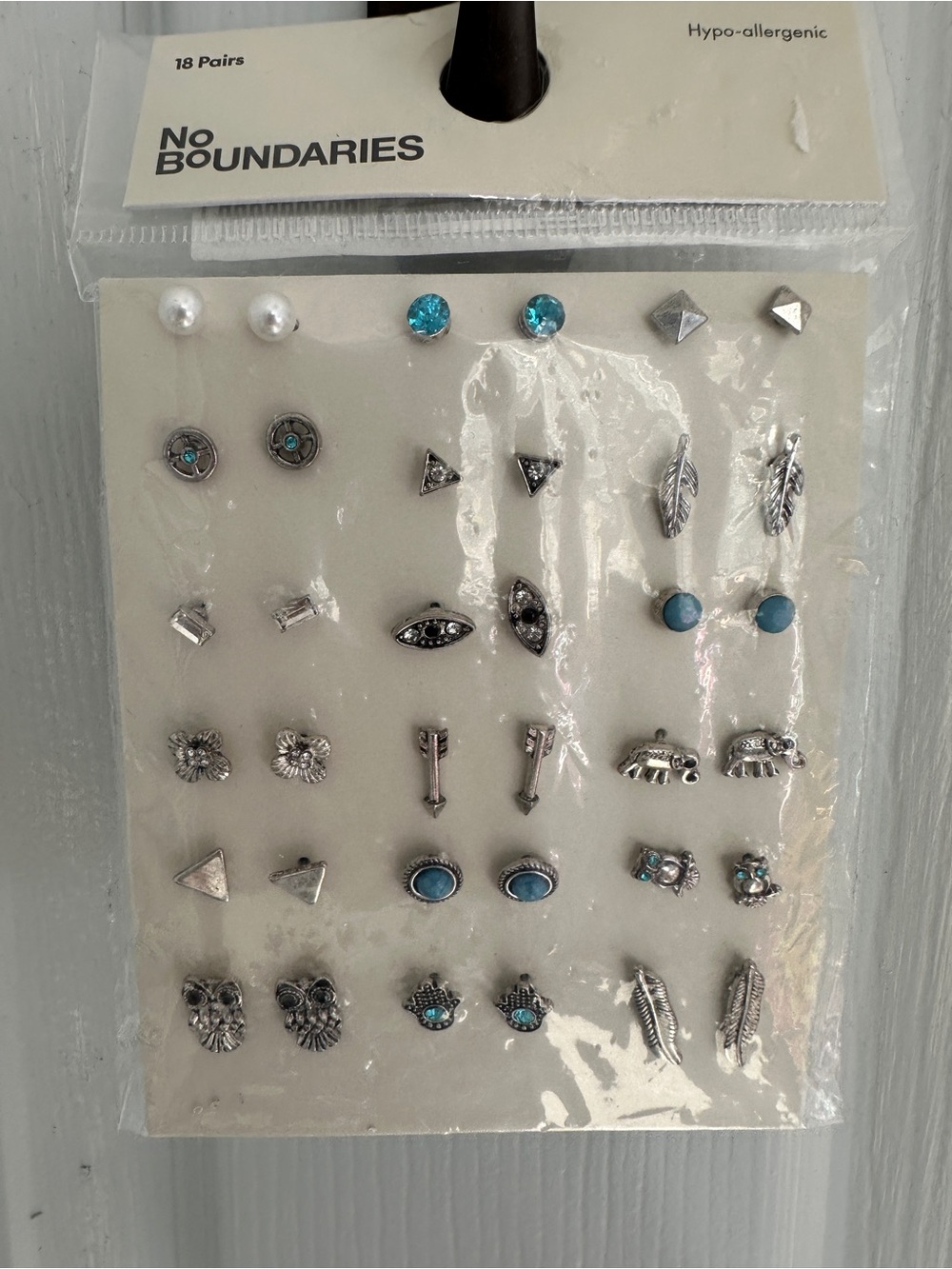 No Boundaries Silver-Tone Earring Set with Turquoise Accents - 18 Pairs